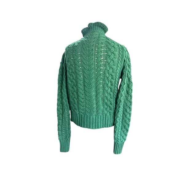 J Crew Cable Knit Cardigan Ruffle Neck Button Front Wool CHRISTMAS Sz small - Picture 5 of 13